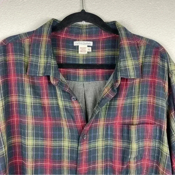 CARBON 2 COBALT Men's XL Cotton Collared Button Down Shirt Plaid Blue Red Yellow - Picture 2 of 10